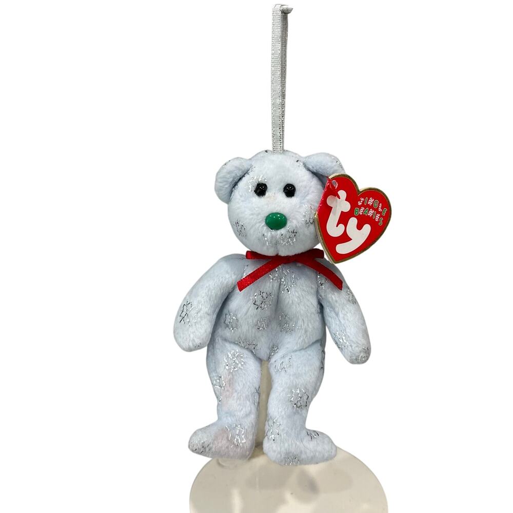 Ty Jingle Beanies Flaky the Bear 2003 Christmas Plush Ornament Blue Snowflake